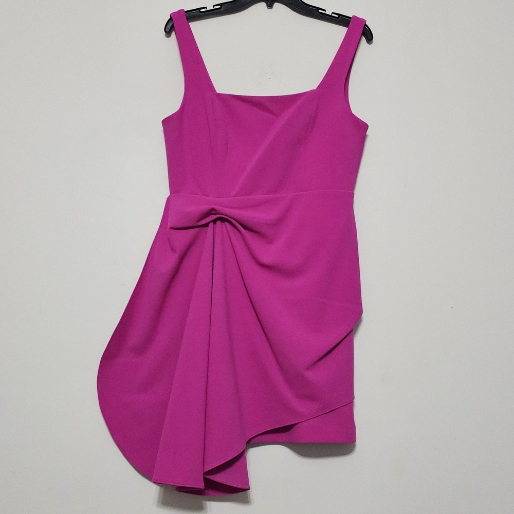 Badgley Mischka Dress 10 Fuchsia Pink Sleeveless Aline Crepe Square Neck New 376